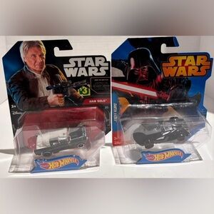 Pair of Star Wars Hot Wheels Cars - Han Solo & Darth Vader 2014 New Sealed